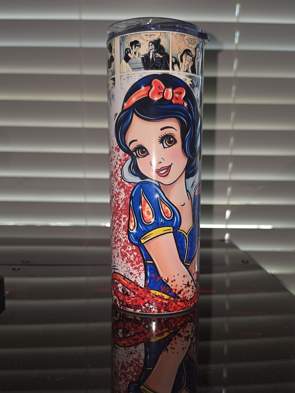 Snow White Character Tumbler with Red Glitter Stainless Steel W/ Lid - Picture 1 of 4